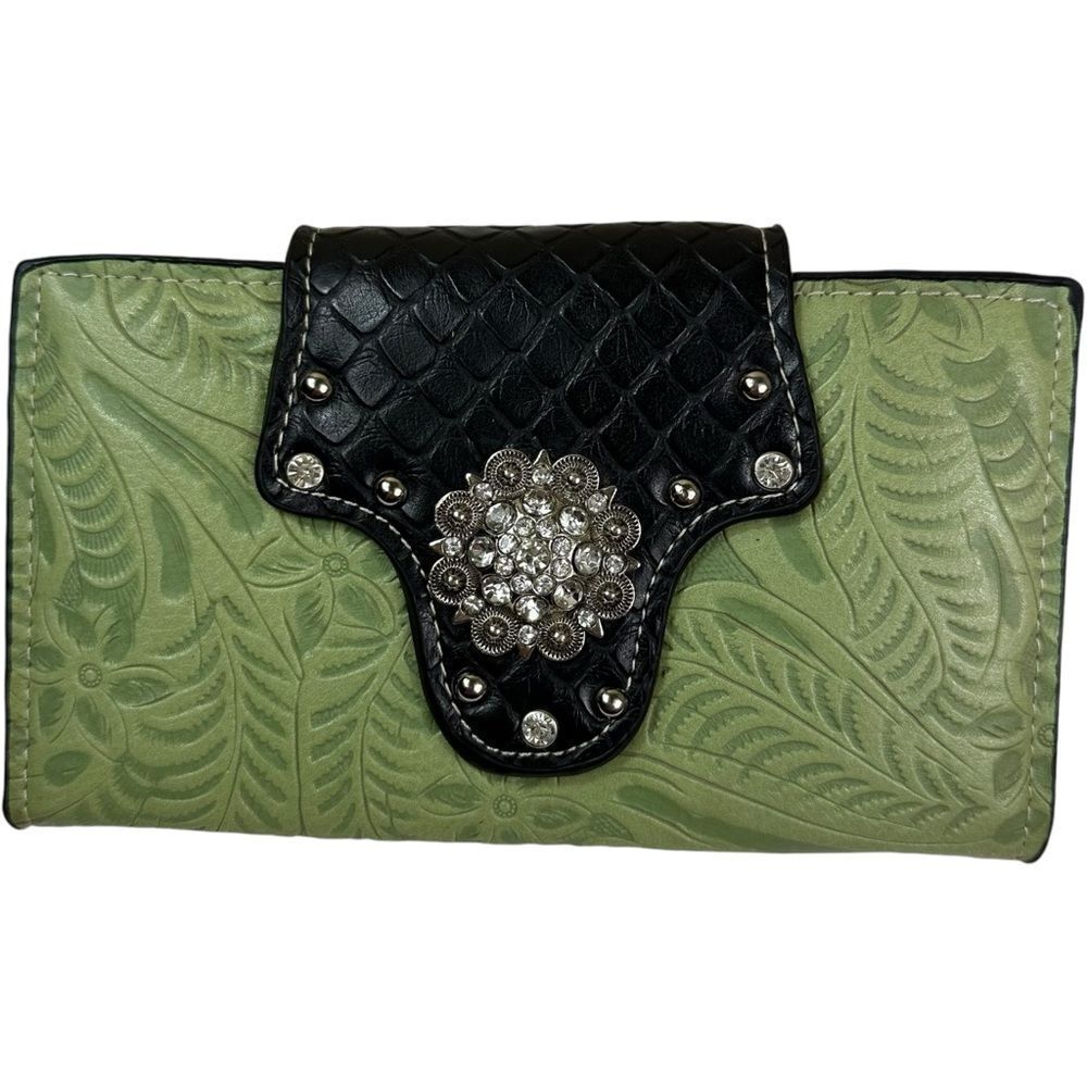 P & G Collection Western Style Rhinestone Bedazzled Tooled Leather Wallet
